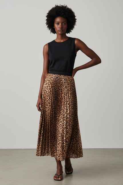Jupe Longue Plissée Leopard