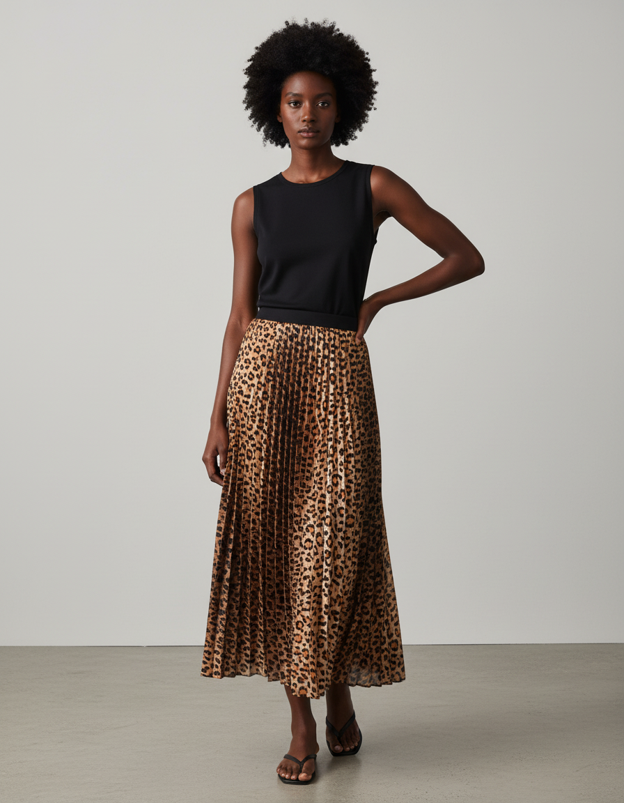 Jupe Longue Plissée Leopard