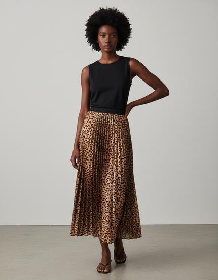 Jupe Longue Plissée Leopard
