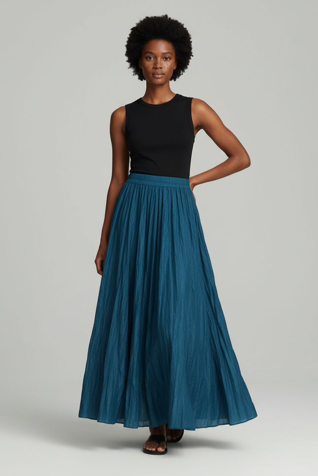 Jupe Longue Plissée Bleu Canard