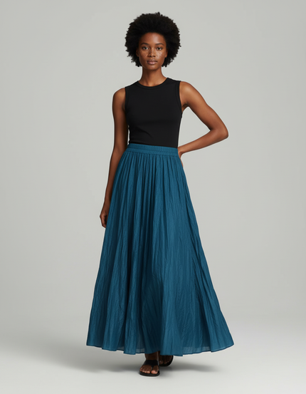 Jupe Longue Plissée Bleu Canard