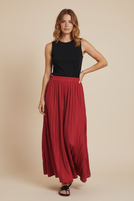 Jupe Longue Rouge Plissée Fluide