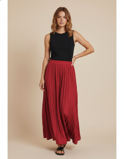Jupe Longue Rouge Plissée Fluide
