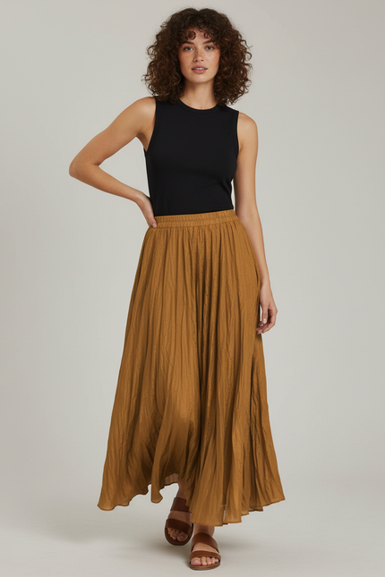 Jupe Longue Camel Plissée Fluide