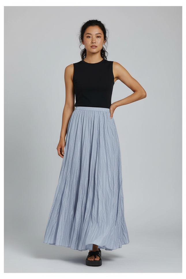 Jupe Longue Bleue Plissée Élégante