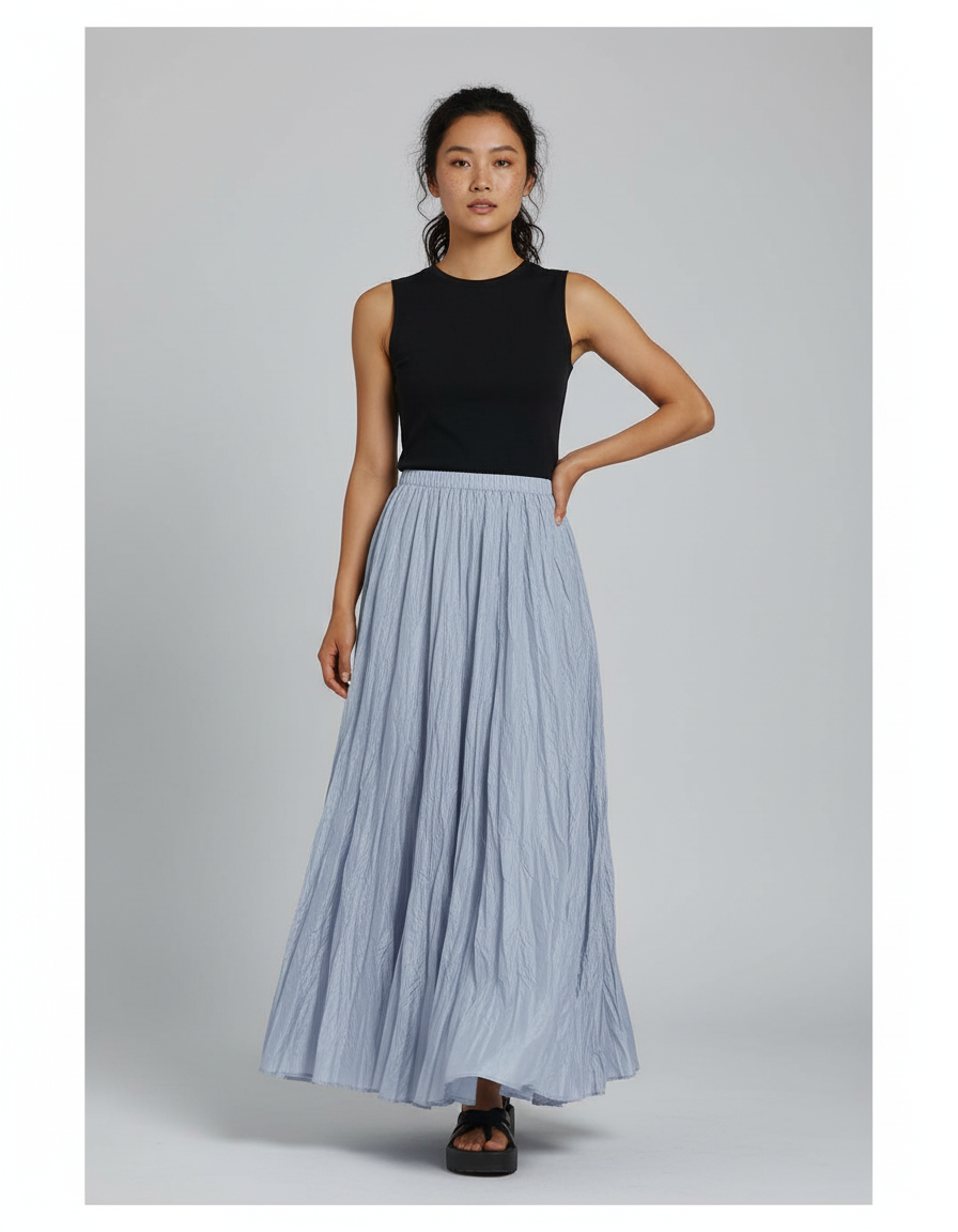 Jupe Longue Bleue Plissée Élégante