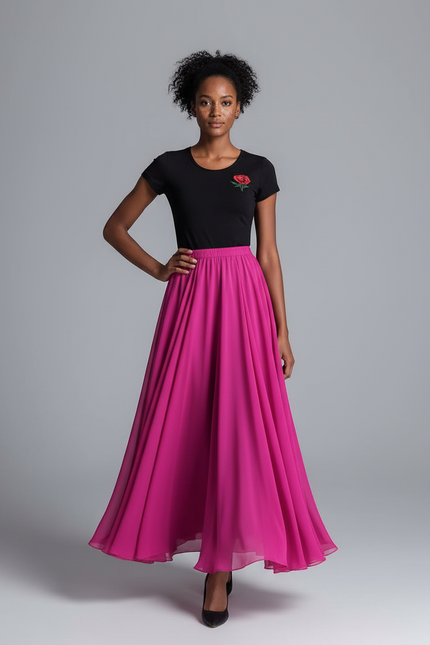 Jupe Longue Fuchsia Fluide Élégante