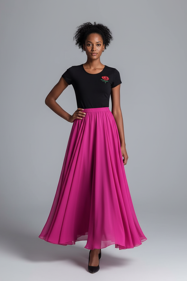 Jupe Longue Fuchsia Fluide Élégante