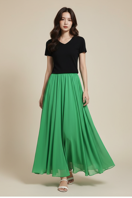 Jupe Longue Plissée Vert