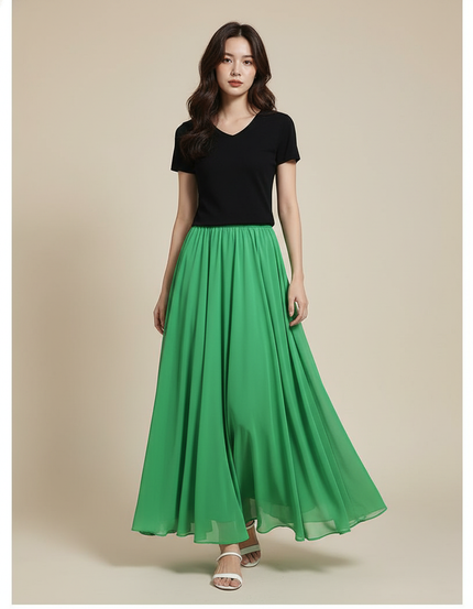 Jupe Longue Plissée Vert
