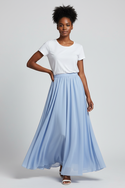 Jupe Longue Mousseline Bleu