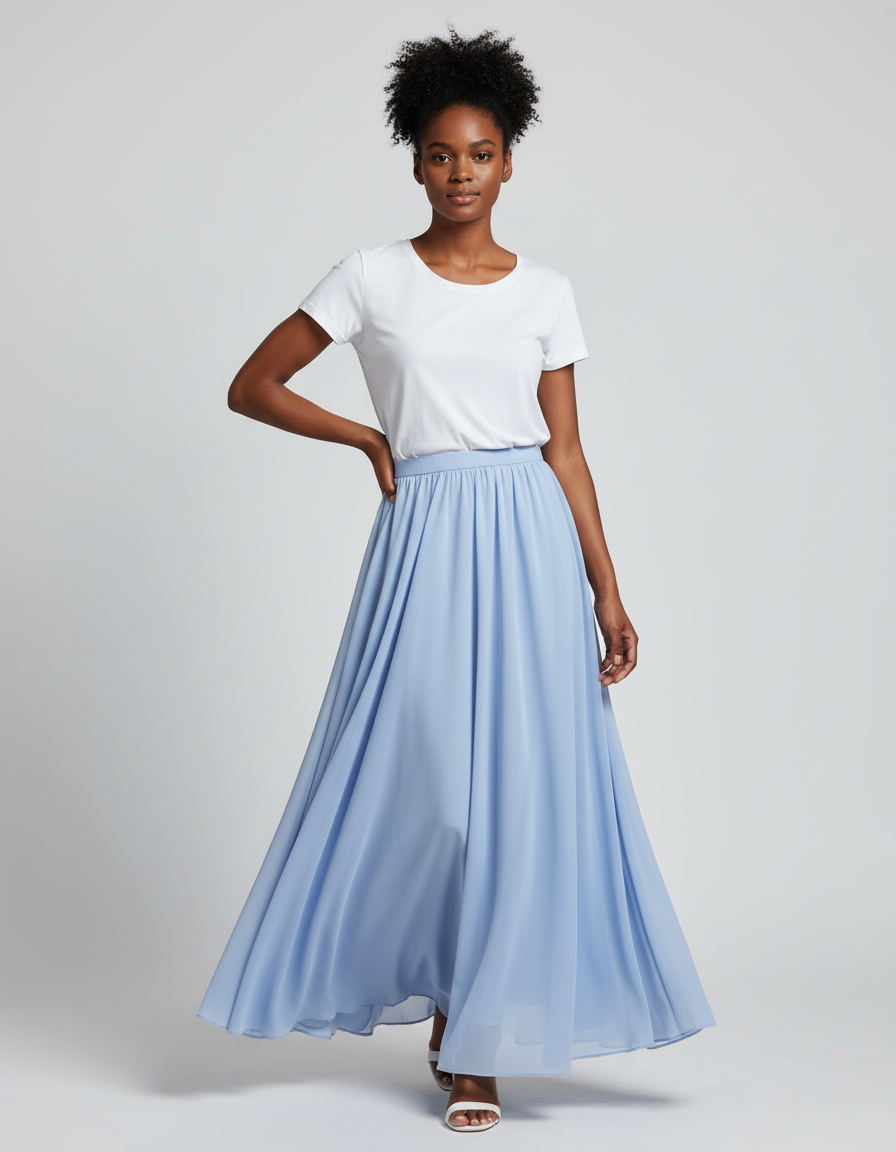 Jupe Longue Mousseline Bleu