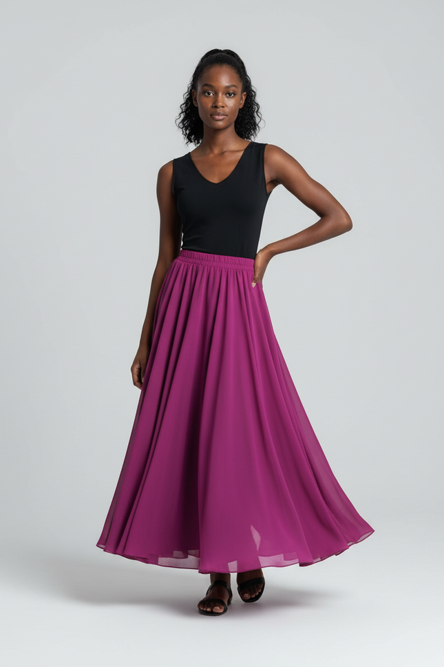 Jupe Longue Fuchsia Chiffon Fluide