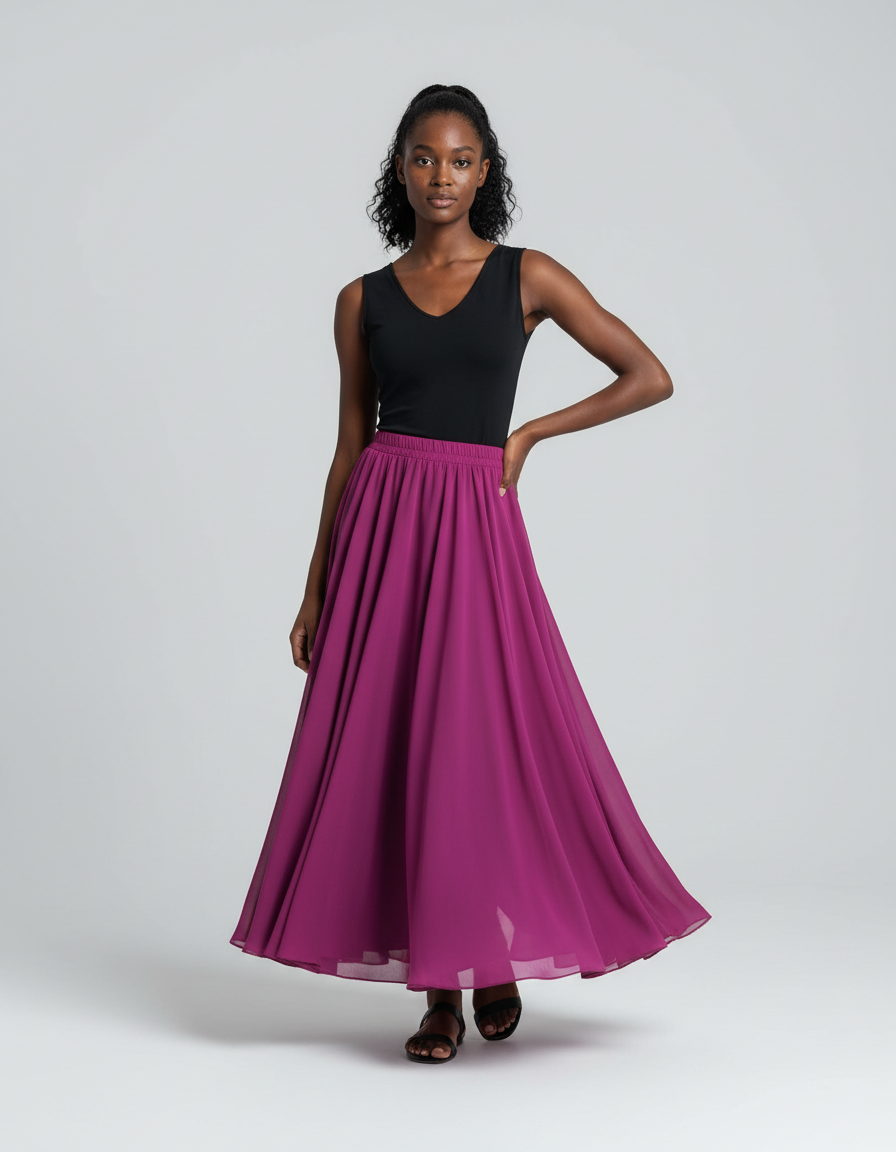 Jupe Longue Fuchsia Chiffon Fluide