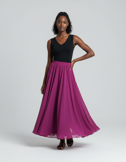 Jupe Longue Fuchsia Chiffon Fluide
