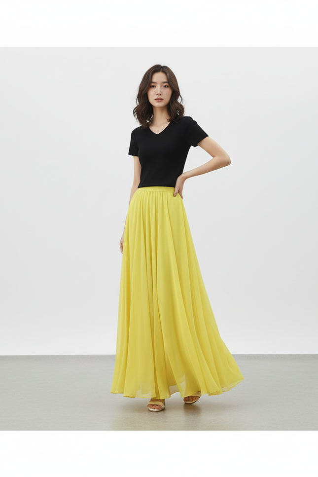Jupe Longue Taille Haute Jaune