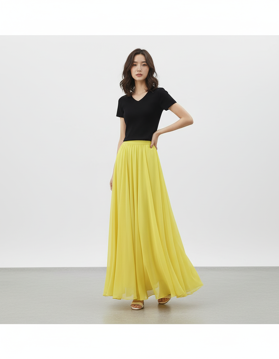 Jupe Longue Taille Haute Jaune
