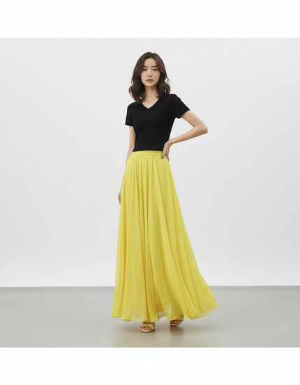 Jupe Longue Taille Haute Jaune