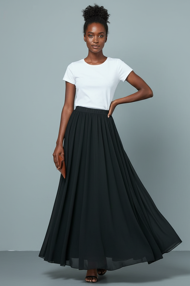Jupe Longue Plissée Fluide Élégante