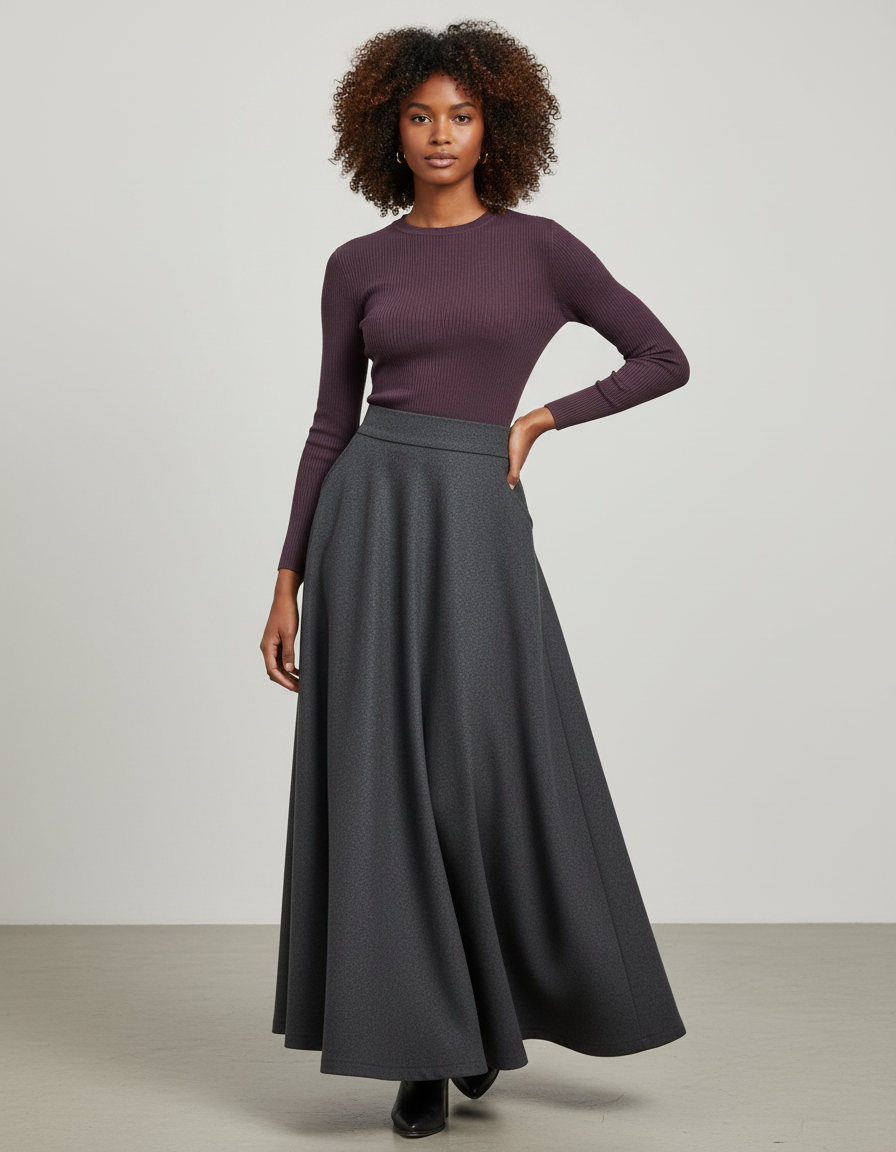 Jupe Longue Gris Chiné