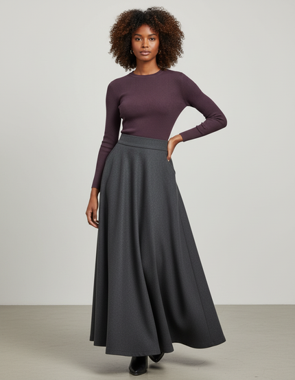 Jupe Longue Gris Chiné