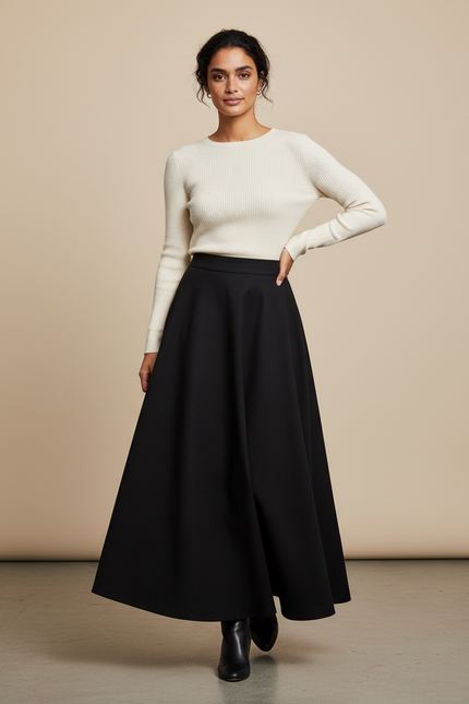 Jupe Longue En Laine Noire