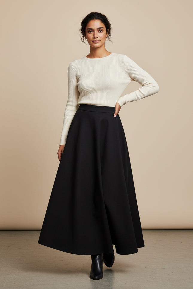 Jupe Longue En Laine Noire
