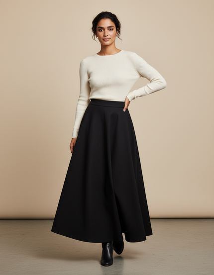 Jupe Longue En Laine Noire