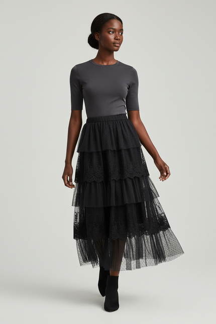 Jupe Longue Tulle Noire Femme