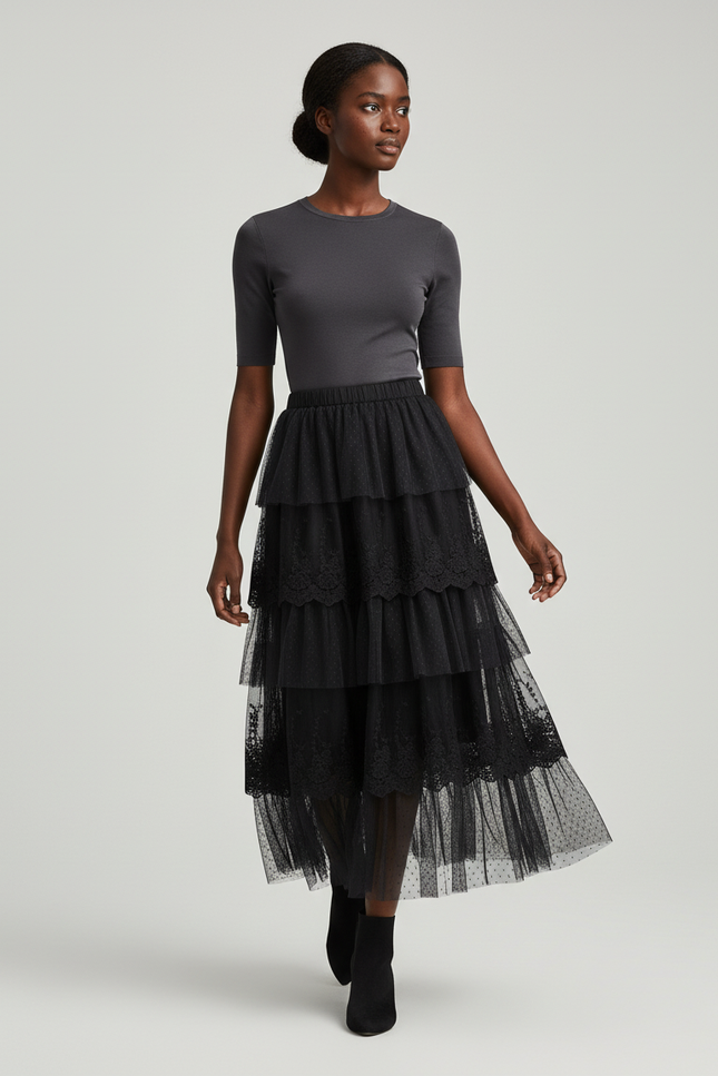 Jupe Longue Tulle Noire Femme