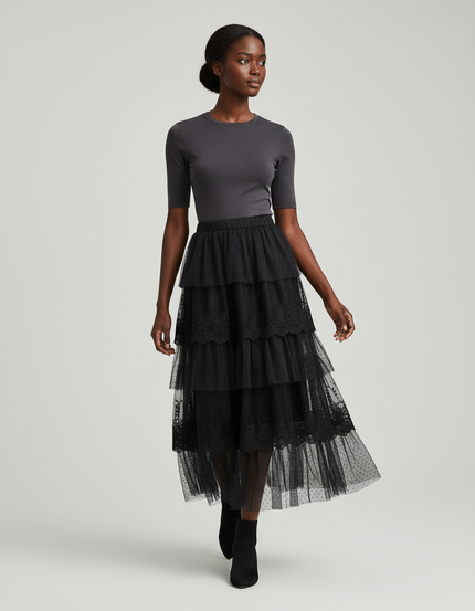 Jupe Longue Tulle Noire Femme