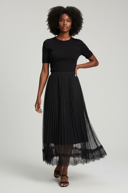 Jupe Longue Plissée Noire Transparente