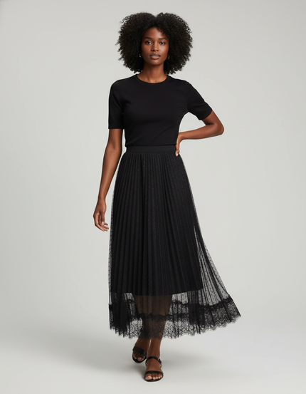 Jupe Longue Plissée Noire Transparente