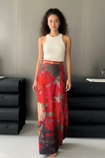 Jupe Portefeuille Longue Fleurie