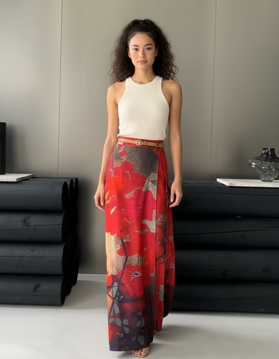 Jupe Portefeuille Longue Fleurie