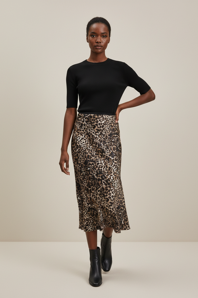 Jupe Longue Satin Leopard