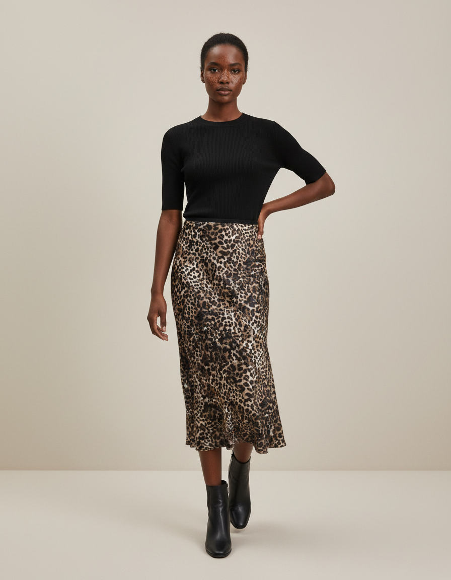 Jupe Longue Satin Leopard