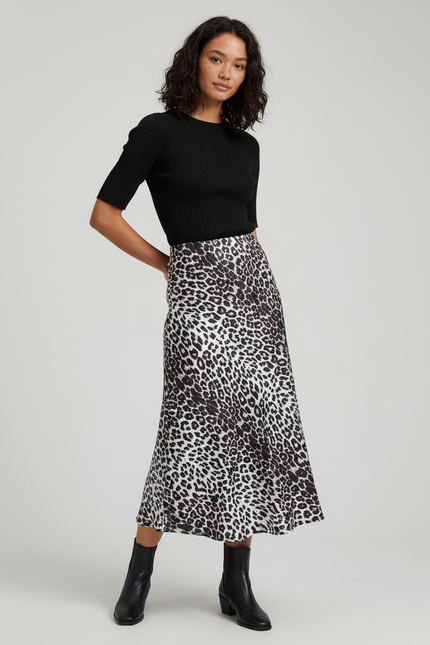 Jupe Longue Leopard Noir Et Blanc