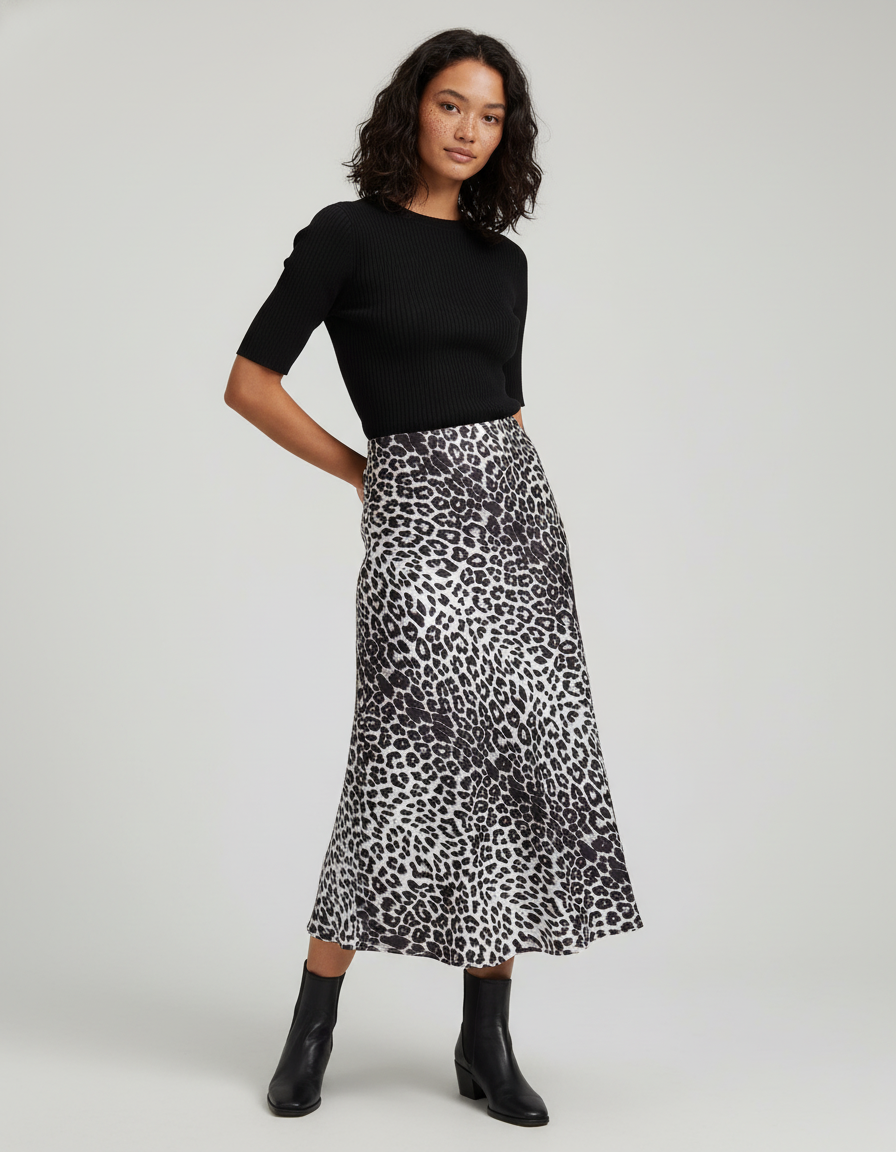 Jupe Longue Leopard Noir Et Blanc