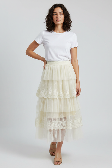 Jupe Longue Tulle Beige