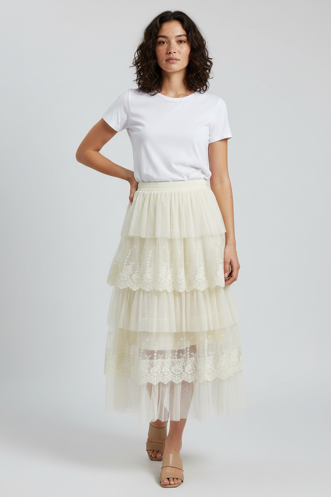 Jupe Longue Tulle Beige