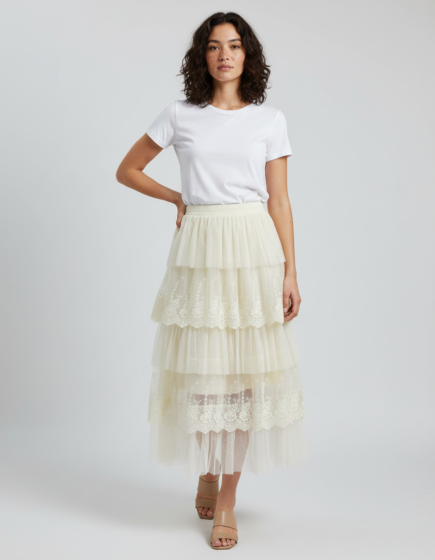 Jupe Longue Tulle Beige