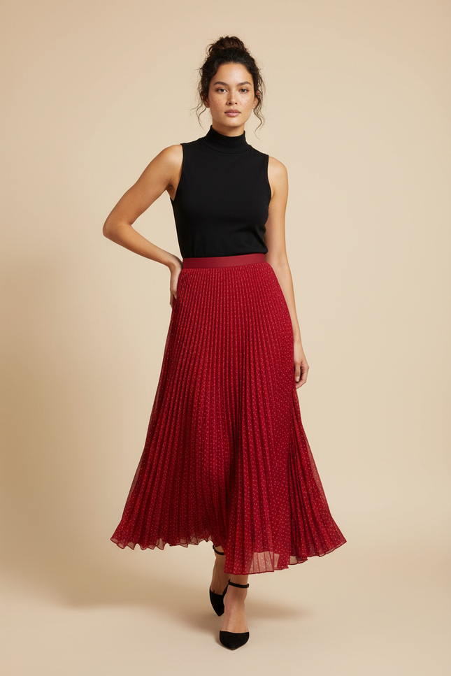 Jupe Longue Rouge A Pois