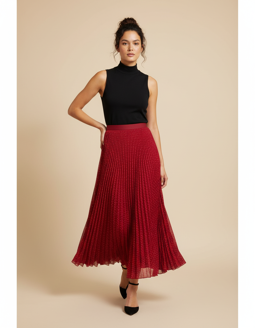 Jupe Longue Rouge A Pois