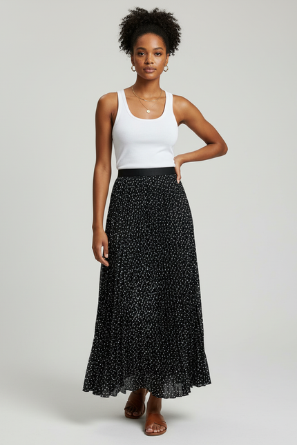 Jupe Longue Plissée Fluide À Pois