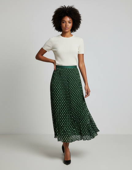 Jupe Longue Verte À Pois Plissée