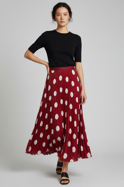 Jupe Longue Plissee A Pois