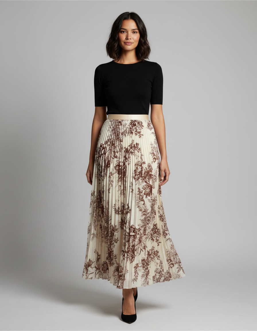 Jupe Plissée Longue Fleurie