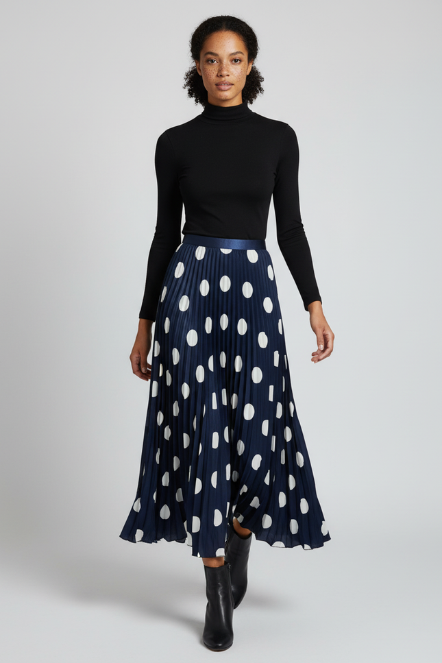 Jupe Plissée Longue Bleu Marine