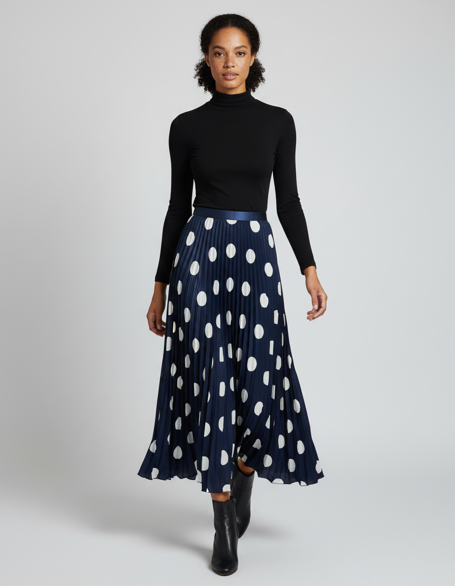 Jupe Plissée Longue Bleu Marine